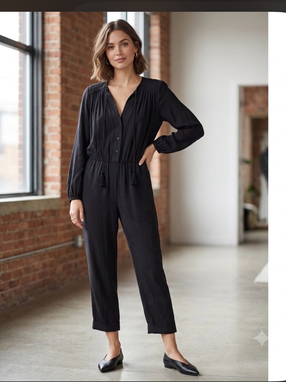 NWT 100% Silk Club Monaco Black Long-Sleeve Jumpsuit